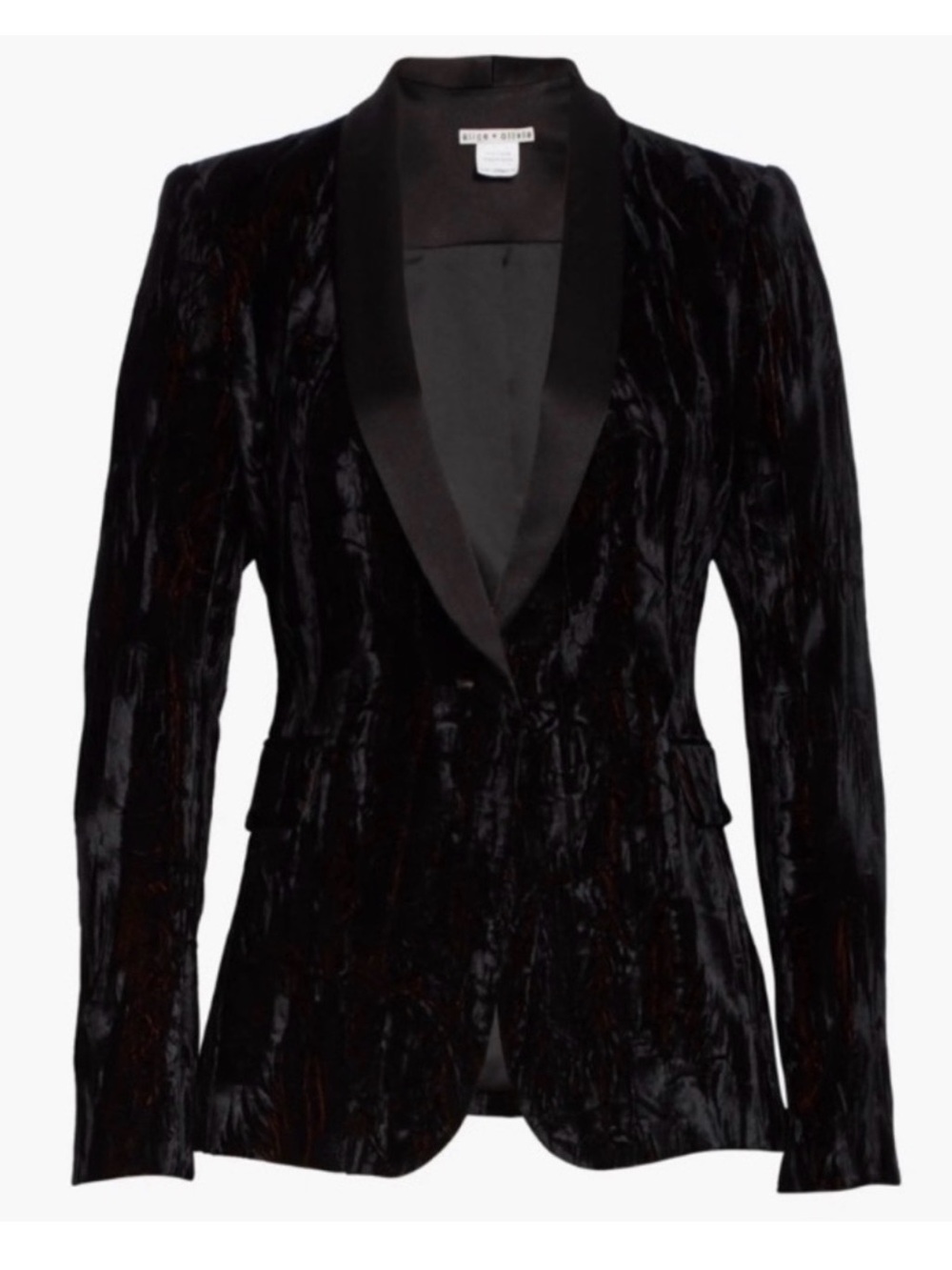 Alice + Olivia Black Velvet Blazer with Satin Shawl Lapel